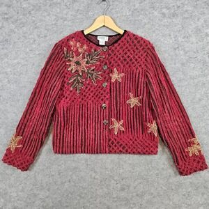 Minnie's Closet Vintage Patterned Burgundy Cotton Button Up Cardigan Size S FLAW